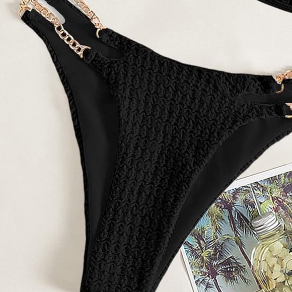 Micro triangle bikini set cut out black chain - Picture 5 of 5